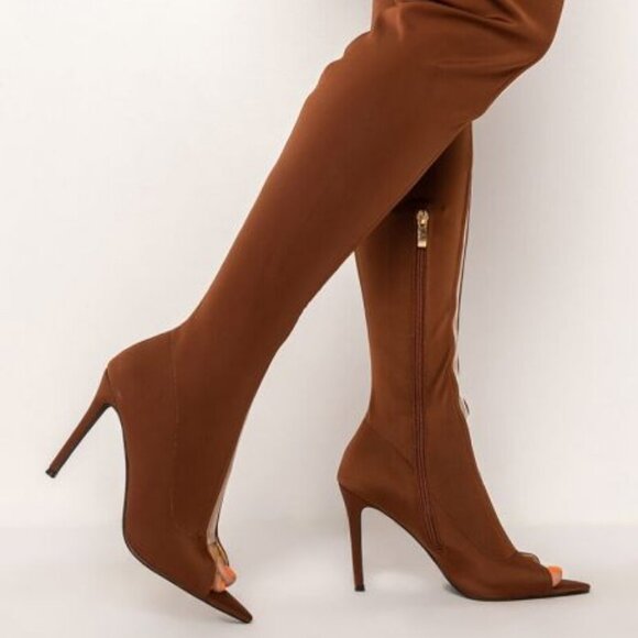 AZALEA WANG " JUST A LITTLE PEEK " STILETTO BOOT IN BROWN ( BRAND NEW !!! ) - Picture 5 of 6